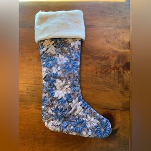 Handcrafted quilted Christmas stocking Swarovski crystals and faux fur trim. NEW